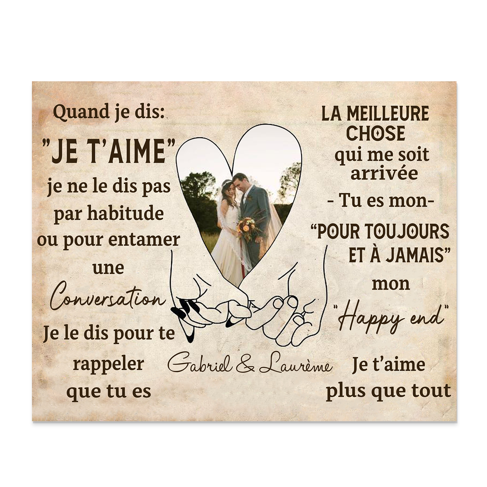 Cadre en Bois 2 Prénoms Personnalisés avec Photo pour Couple Cadeau Saint Valentin