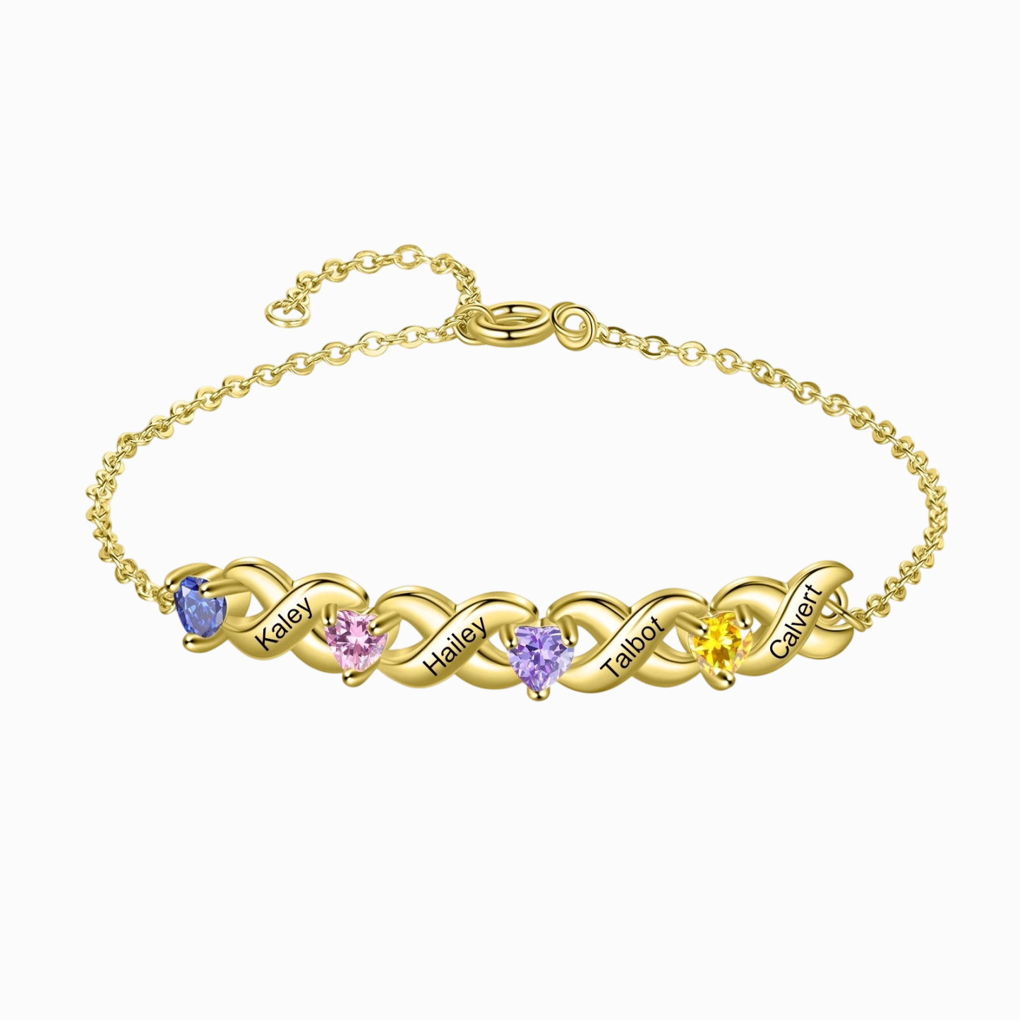 Bracelet à Breloque 2-7 Prénoms Personnalisé avec 2-7 Pierres de Naissance
