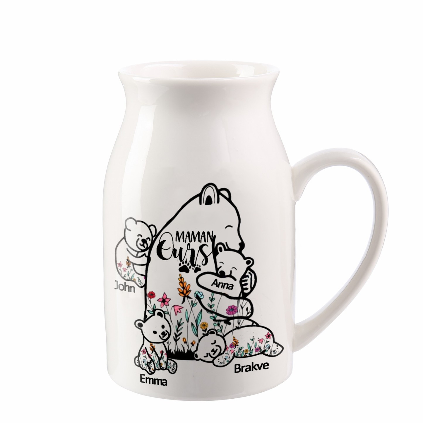 Vase à Fleurs Ours 4 Prénoms Personnalisés avec Texte Décoration de la Maison