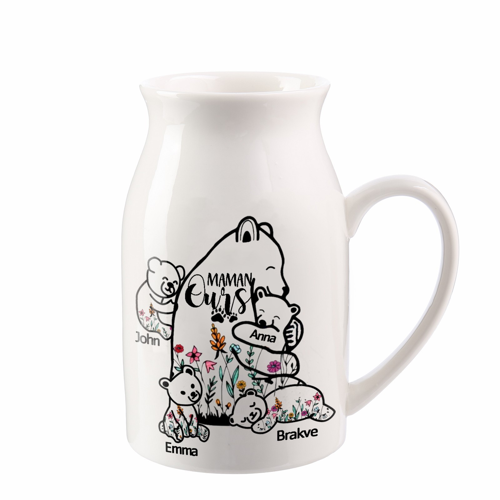 Vase à Fleurs Ours 4 Prénoms Personnalisés avec Texte Décoration de la Maison