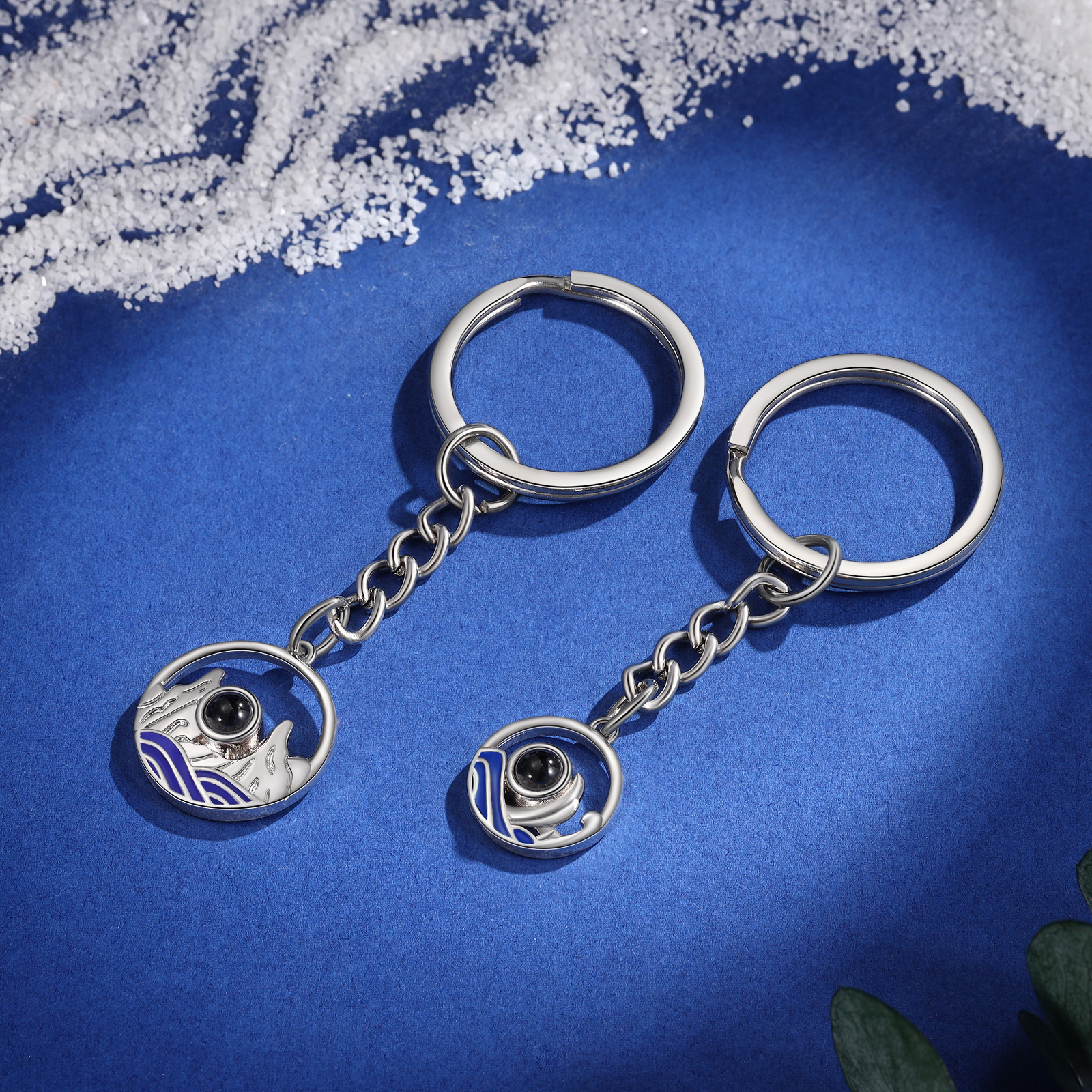 Porte-Clés Projection de Pierres 1 Photo Personnalisée pour Couple