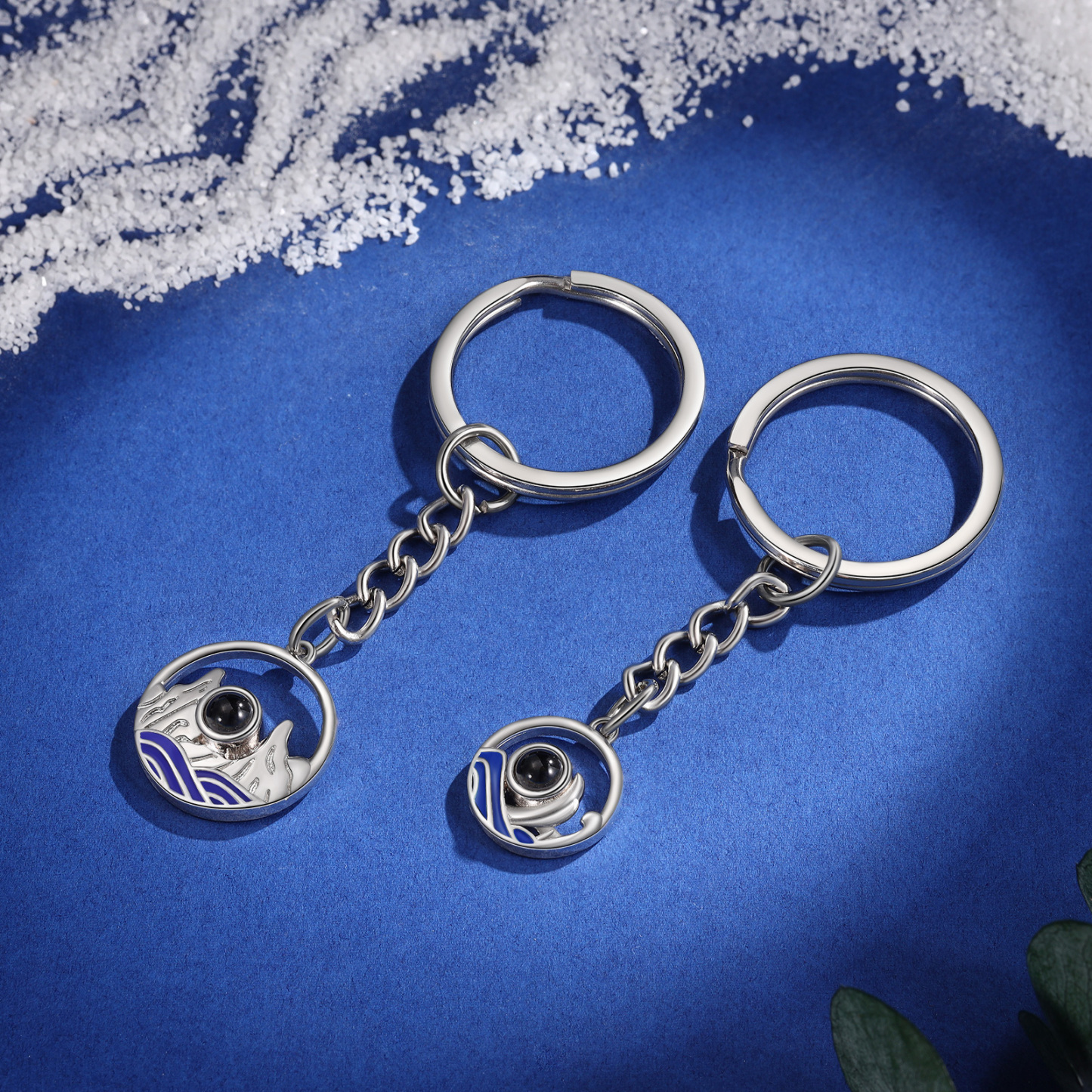 Porte-Clés Projection de Pierres 1 Photo Personnalisée pour Couple