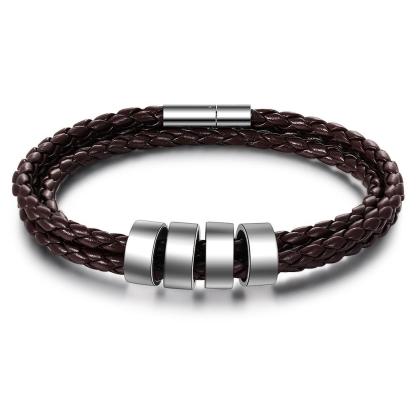 Bracelet Cuir tressé Bracelet Prénom Personnalisé Avec 4 Perles pour Homme｜Jessemade
