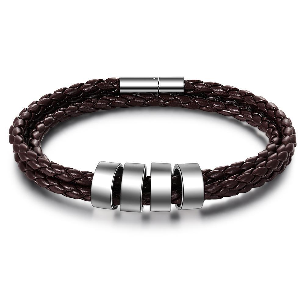 Bracelet Cuir tressé Prénom Personnalisé Bracelet Homme Avec 4 Perles Cadeau Pour Lui