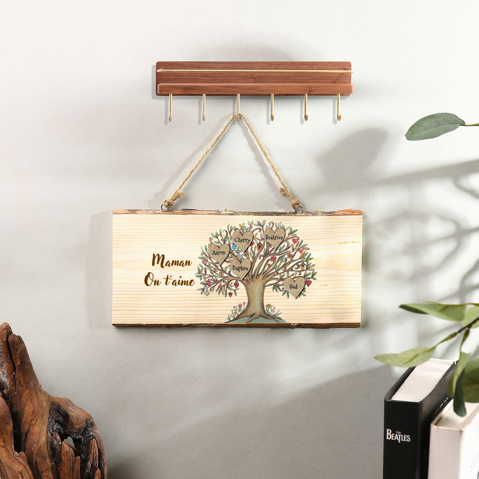 Décoration en bois Arbre de Vie 3-7 Prénoms Personnalisés avec Texte pour Famille Peinture Décorative