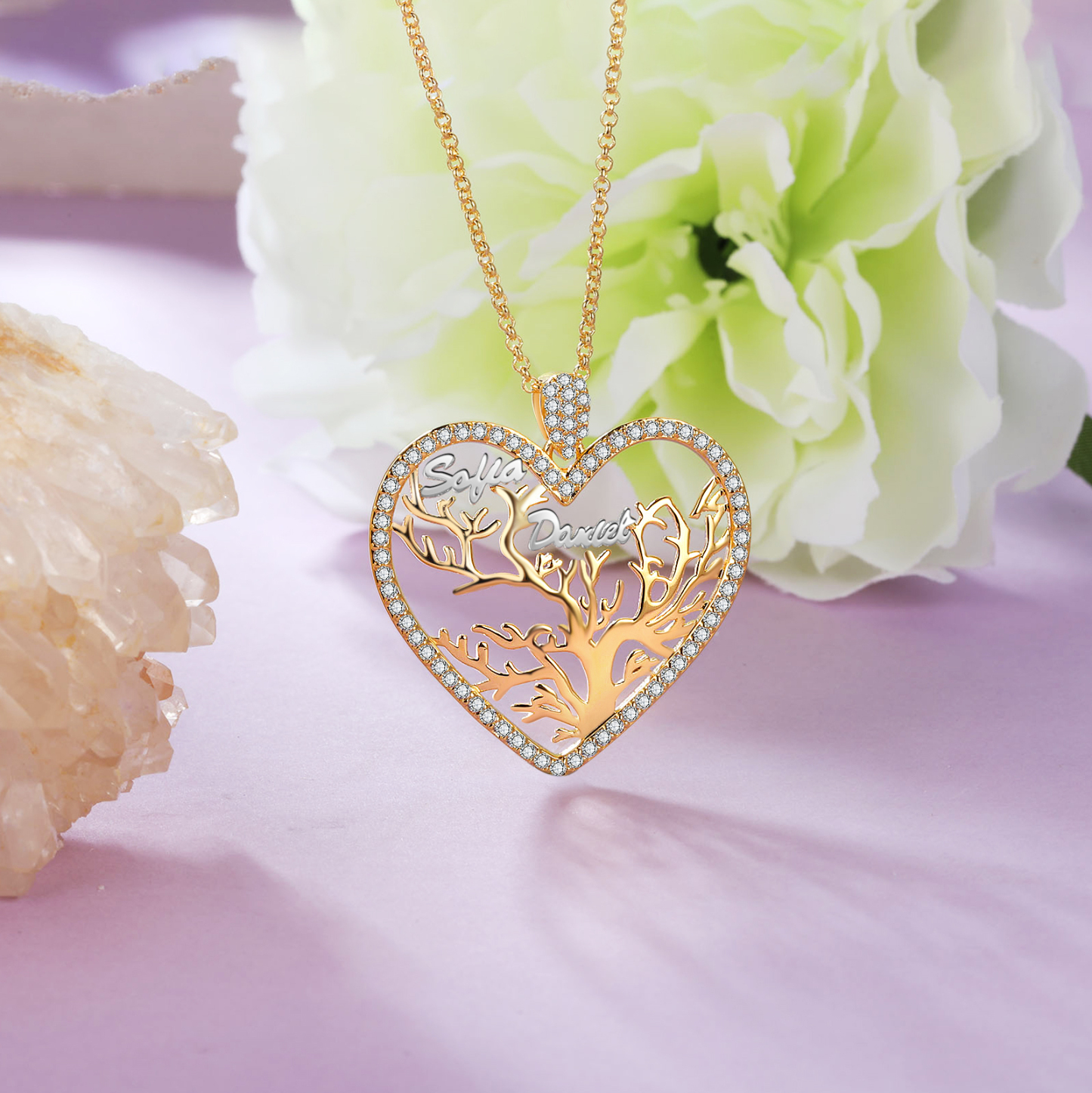 À ma Mamie - Collier Pendentif Arbre de vie Arbre généalogique 2 prénom