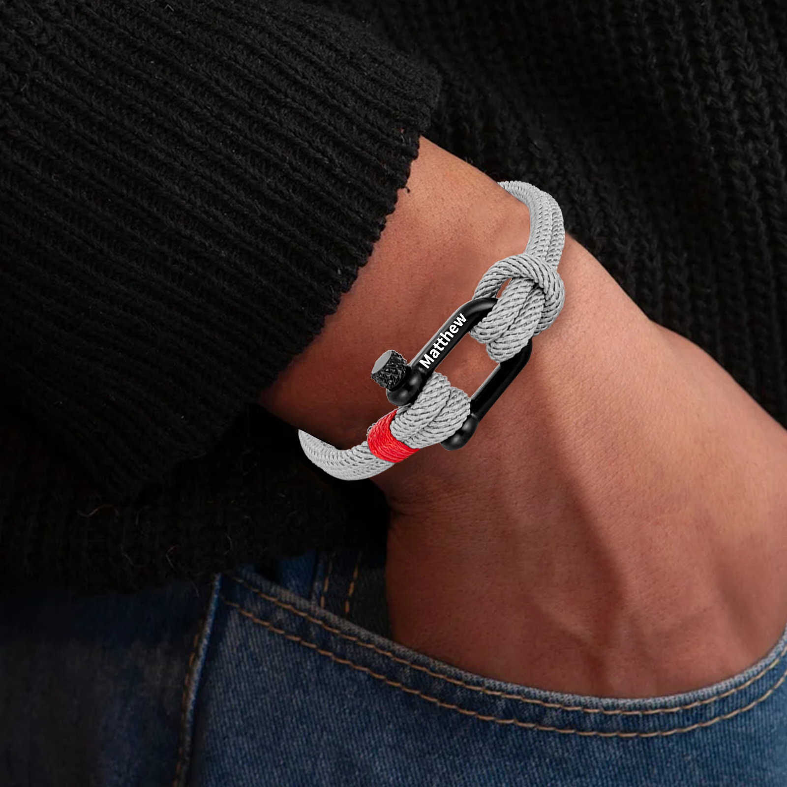 Bracelet Corde tressée 1 Prénom Personnalisé Boucle en fer à cheval pour Homme