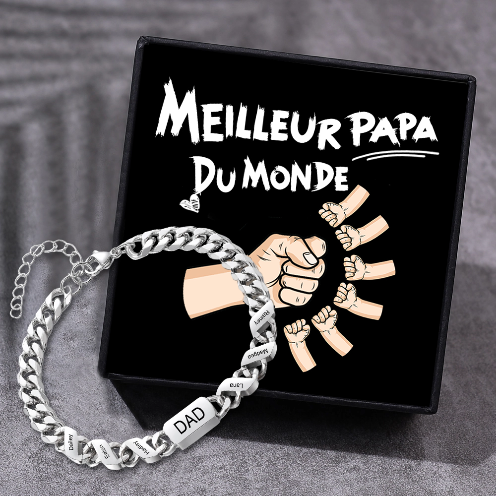 Bracelet cubain personnalisé en acier inoxydable 1-6 Prénoms Personnalisés et Texte Bracelets pour Homme|Jessemade