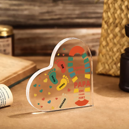 À mon Papa - Plaque Acrylique en Forme de Cœur Empreintes 4 Prénoms Personnalisés