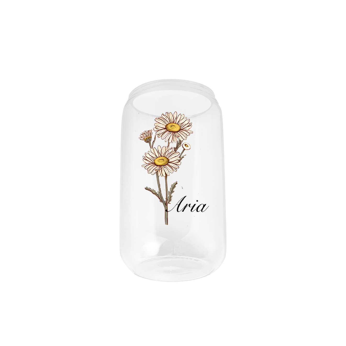 Tasse en Verre avec Paille Prénom Personnalisé avec Fleur de Naissance Cadeau de remise des Diplômes
