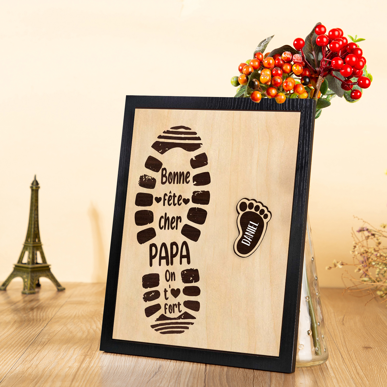 À Mon Papa-Cadre en Bois Pieds Bébé 1 Prénom Personnalisé