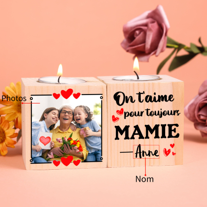 À Ma Mamie - Bougeoir en Bois 1 Prénom et Photo Personnalisés sans bougie