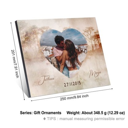 Cadre en Bois 2 Prénoms Personnalisés avec Photo et Date pour Couple Cadeau Saint Valentin