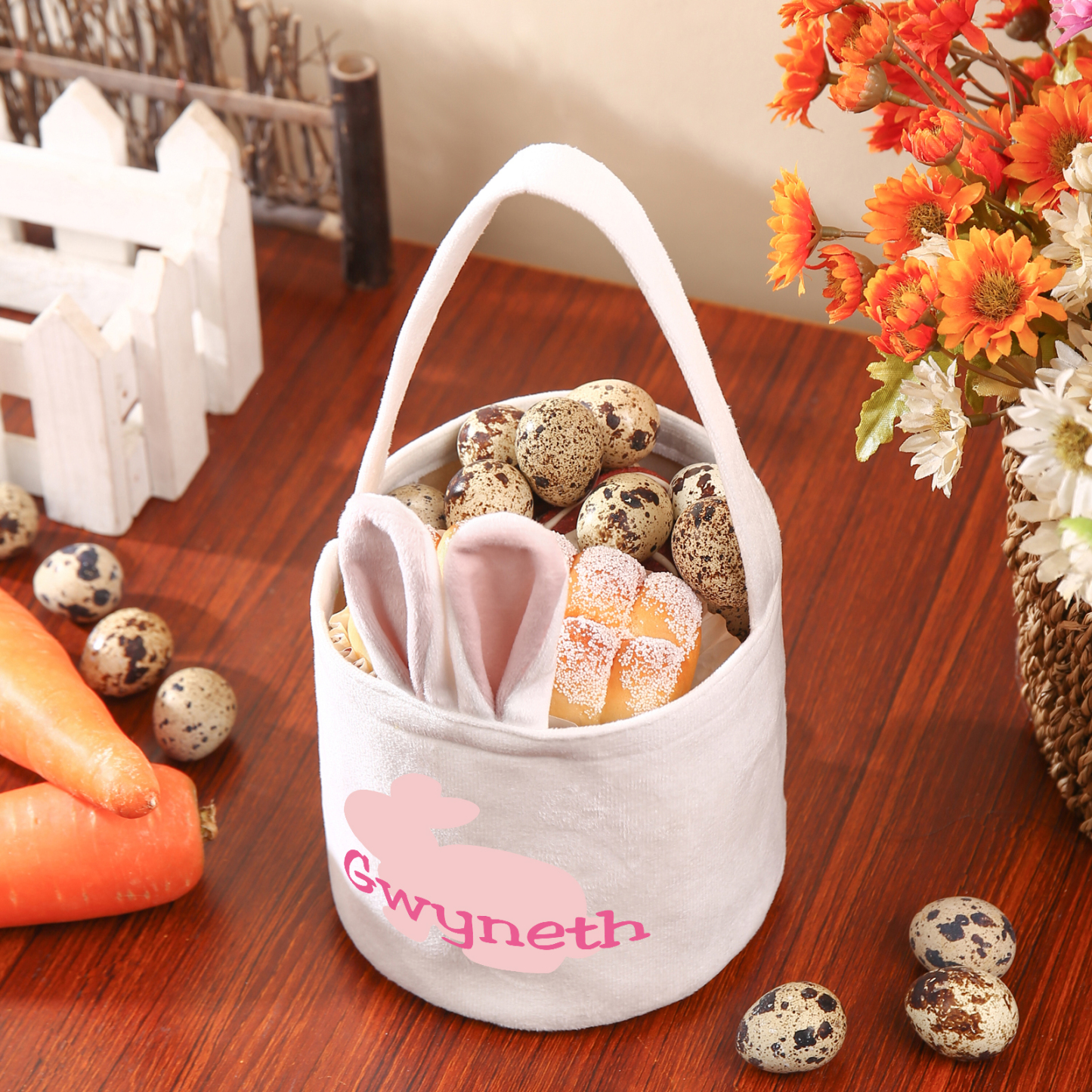 Sac de Pâques Lapin 1 Prénom Personnalisés Tote Bag Enfant