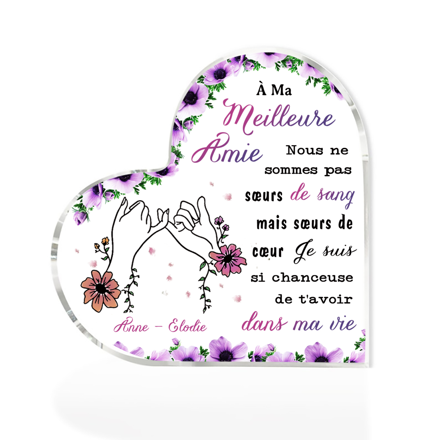 À Meilleure Amie - Plaque Acrylique en Forme de Cœur 2 Prénoms Personnalisés