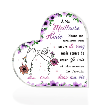 À Meilleure Amie - Plaque Acrylique en Forme de Cœur 2 Prénoms Personnalisés
