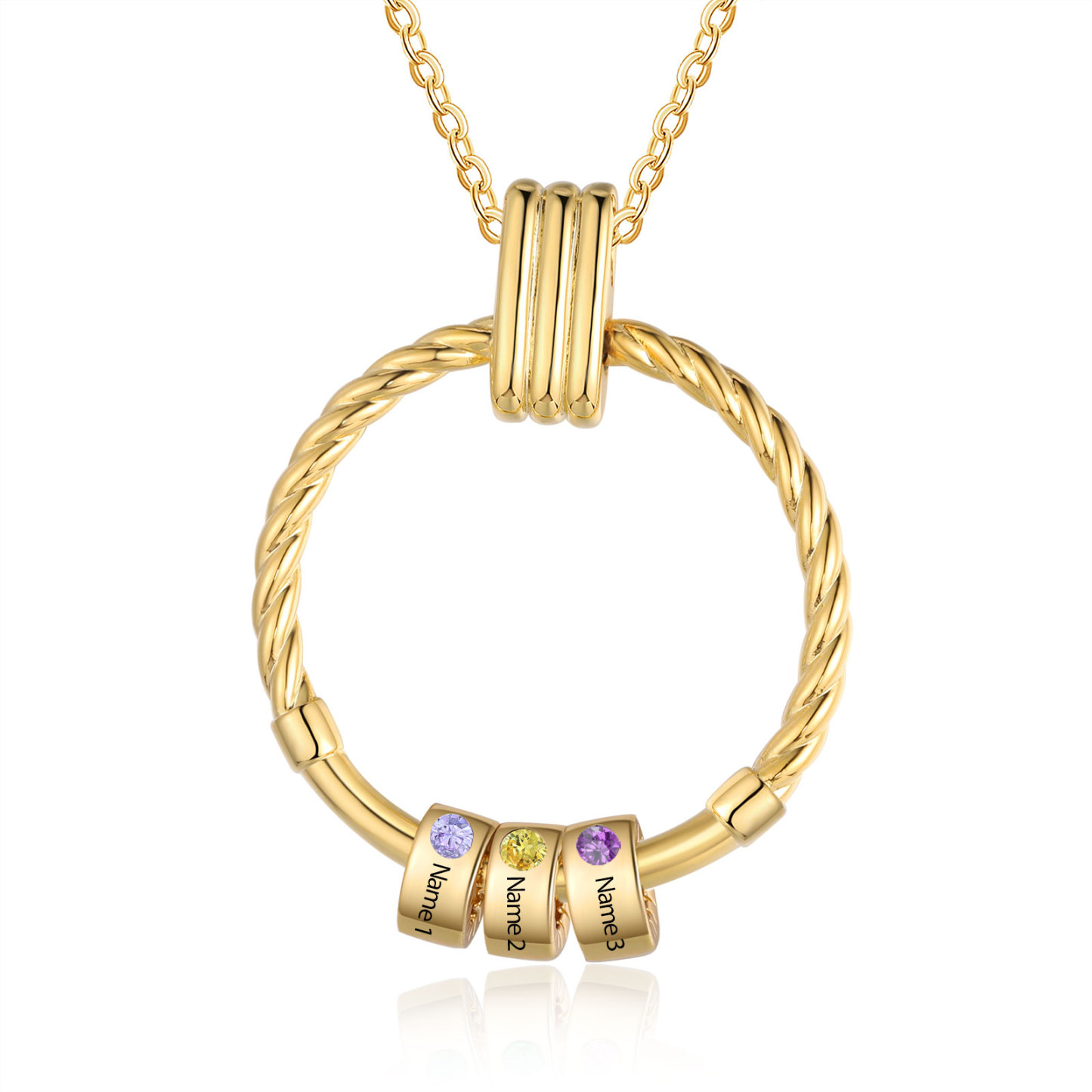 Collier Pendentif 3 Prénoms et Perles Personnalisés avec Pierres de Naissance Collier Femmes