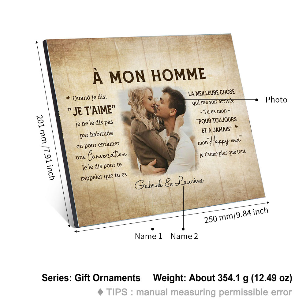 À Mon Homme - Cadre en bois de Saint-Valentin 2 Prénoms personnalisé avec photo | Jessemade