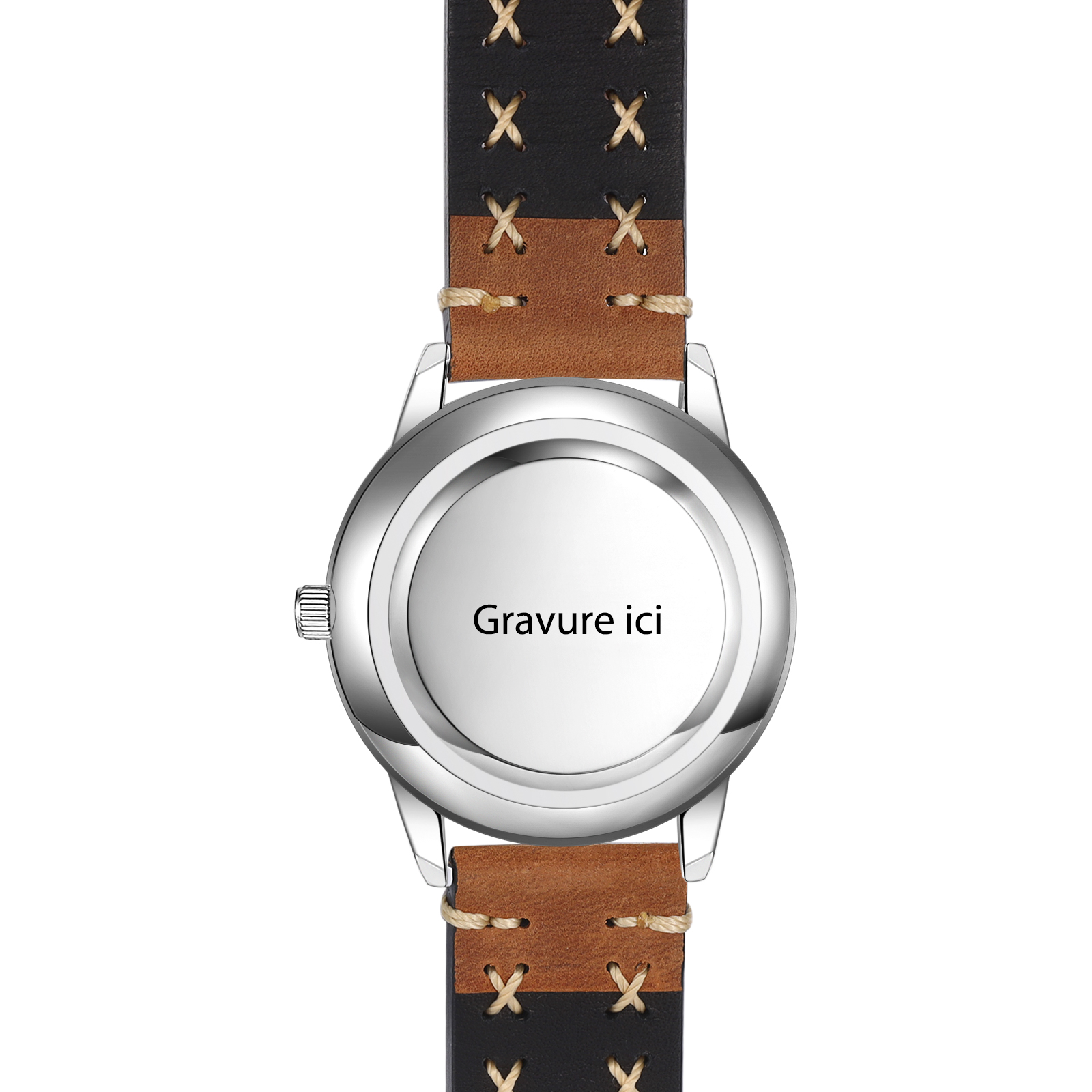 Montre Personnalisée Photo avec Gravure du prénom en Cuir véritable