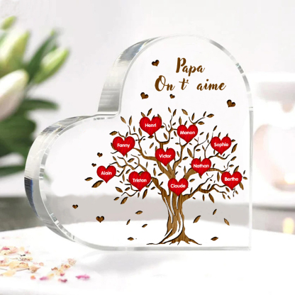 Jessemade FR Plaque Acrylique en Forme de Cœur Arbre de vie Arbre généalogique 10 Prénoms Personnalisés avec Texte