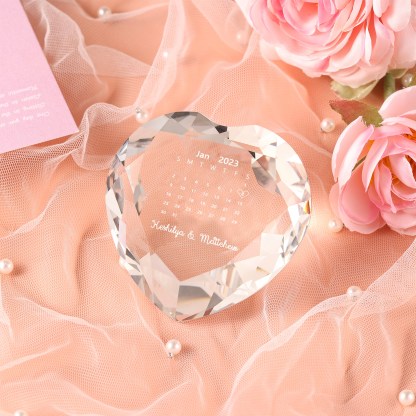 Décoration Cristal Cœur 2 Prénoms et 1 Date Personnalisés pour Couple