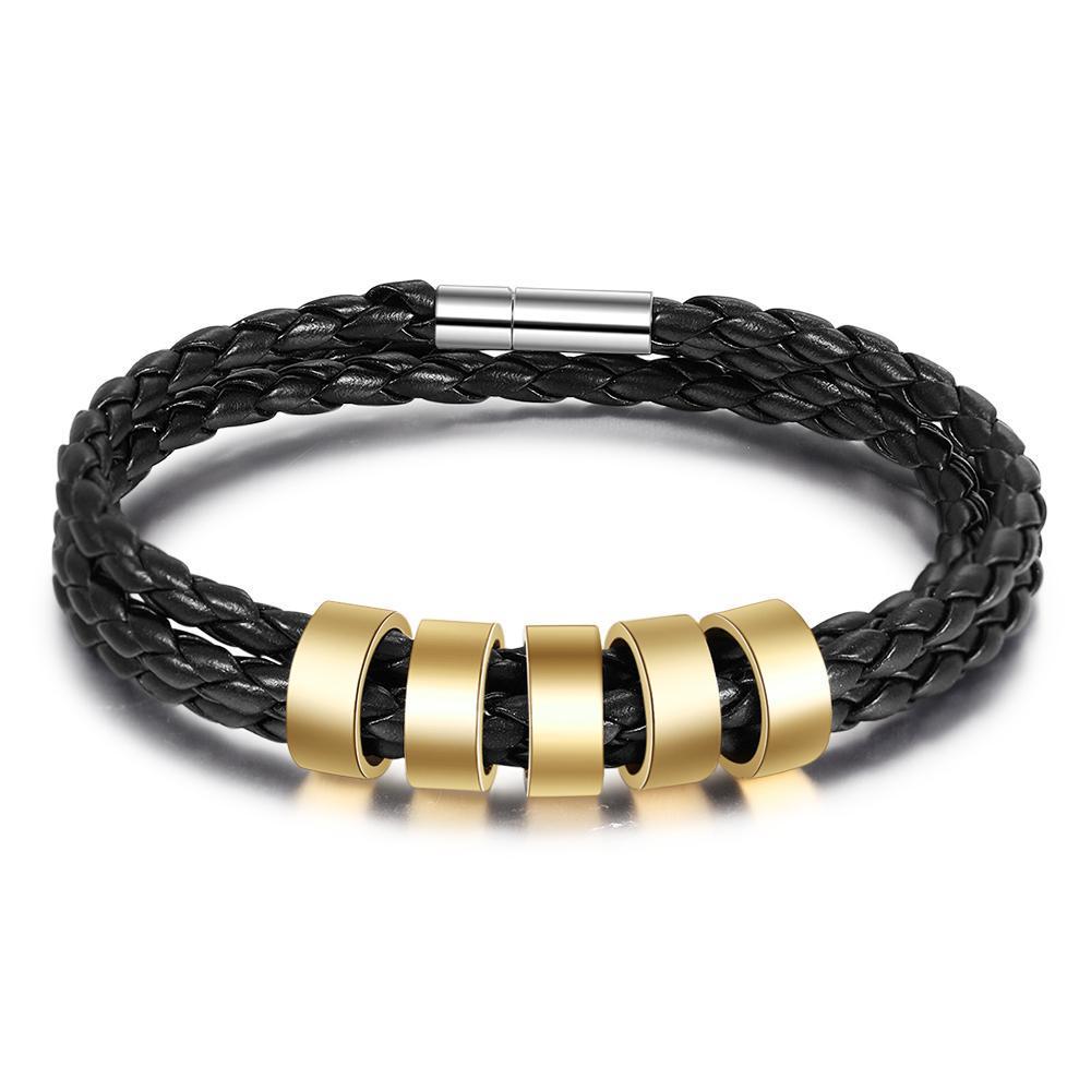 Bracelet Cuir tressé Bracelet Prénom Personnalisé  Avec 5 Perles pour Homme｜Jessemade