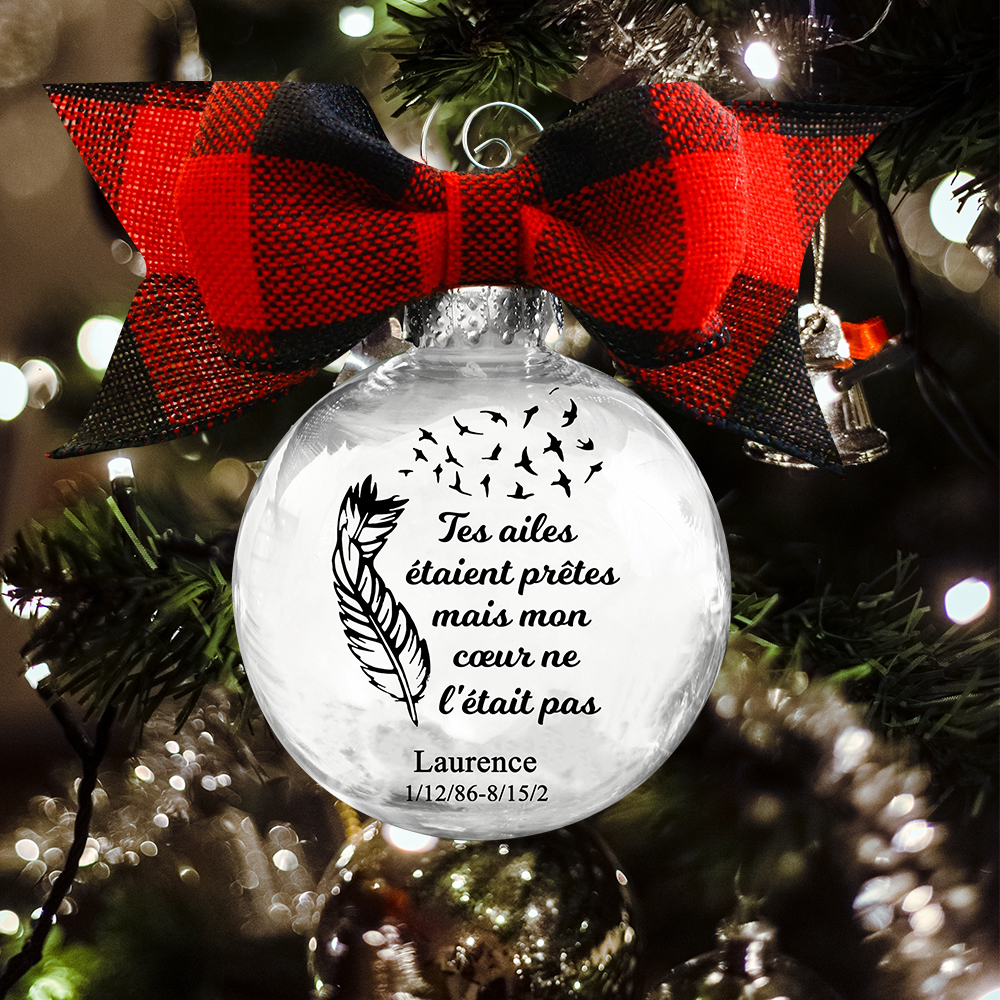 Boule transparente de plumes Ornements Prénom Personnalisé avec date b