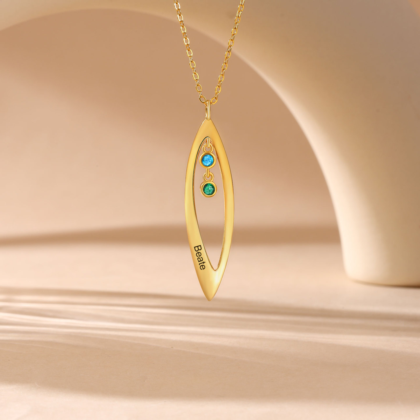 Collier Pendentif Feuilles 1 Prénom et 2 Pierres de Naissance Personnalisés Collier Femmes