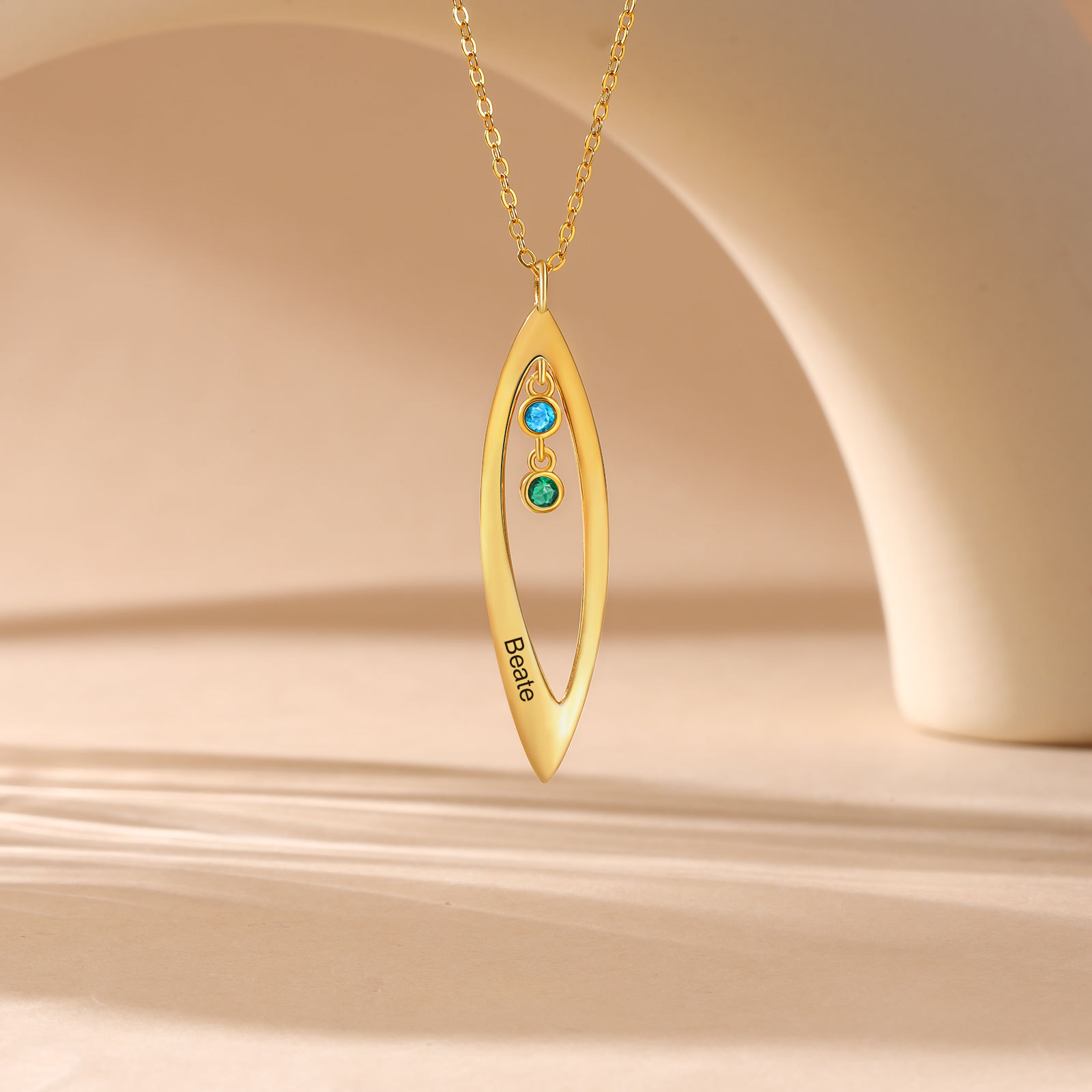 Collier Pendentif Feuilles 1 Prénom et 2 Pierres de Naissance Personnalisés Collier Femmes