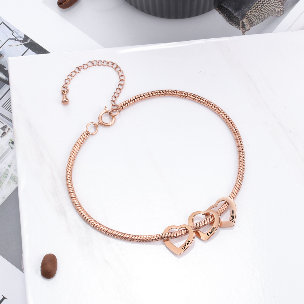 Bracelet Cheville Réglable Prénom Personnalisés Pour Femmes Avec 6 Pendentif Coeur