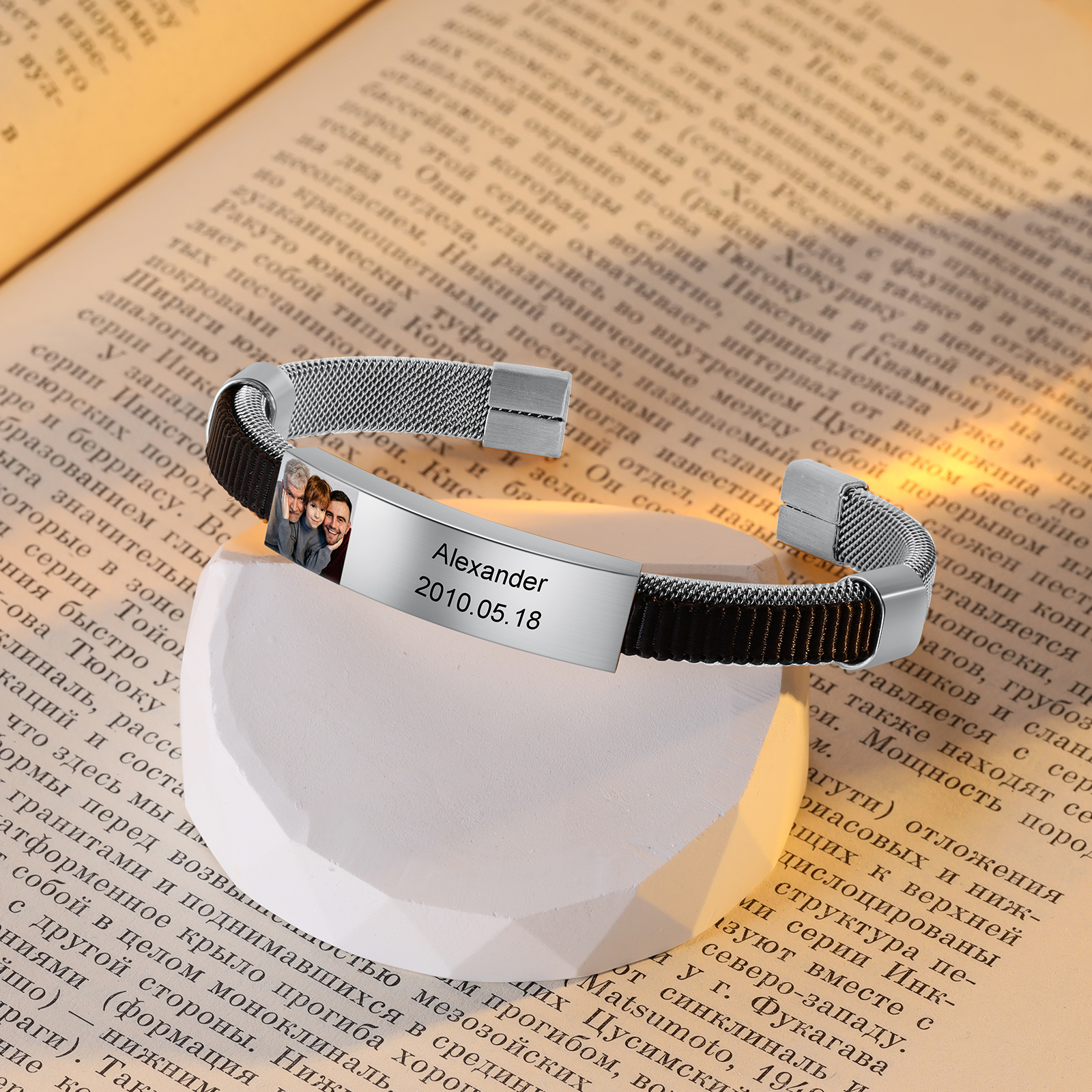 Bracelet Photo Personnalisé Bracelets Gourmette Gravure Prénom avec Date Argent/Or｜Jessemade