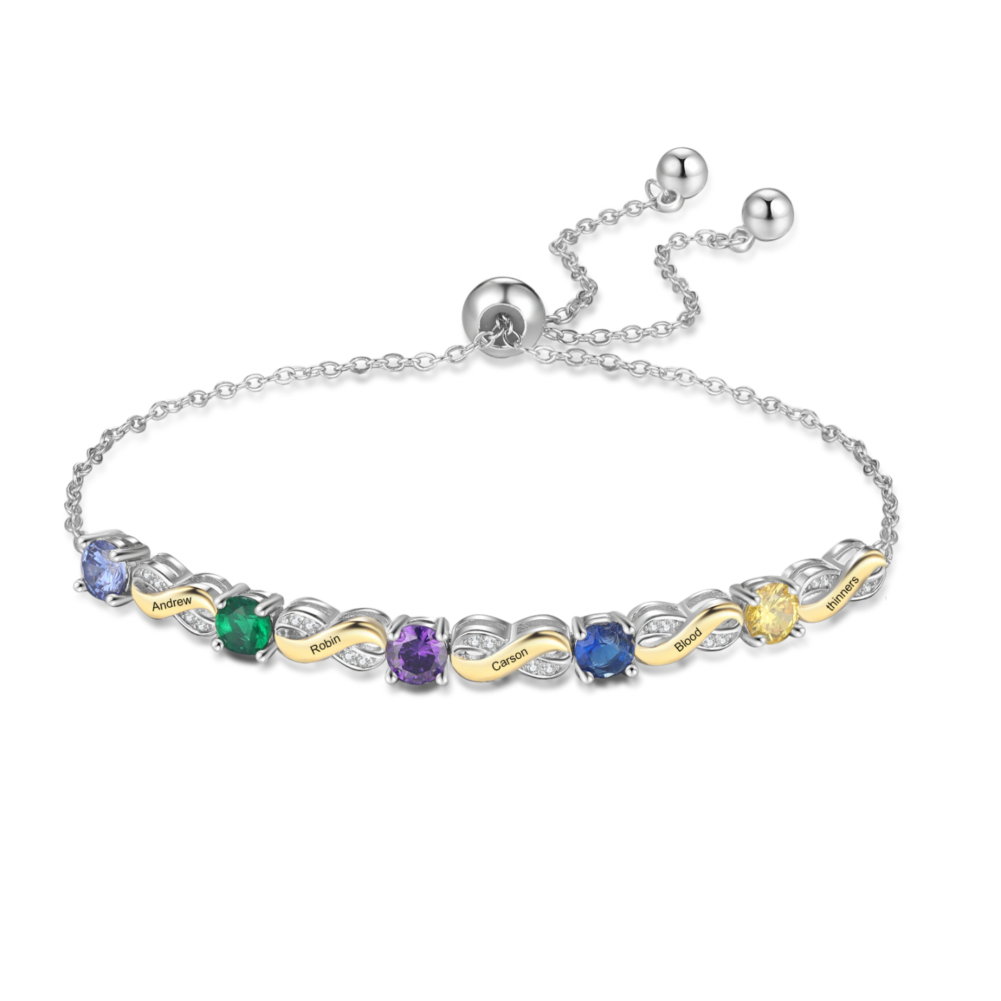 Bracelet Infini Personnalisé avec 2 à 5 Prénoms et Pierres de Naissance – Cadeau pour maman, famille et amie | Jessemade