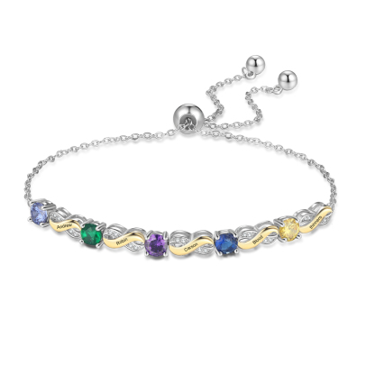 Bracelet Infini Personnalisé avec 2 à 5 Prénoms et Pierres de Naissance – Cadeau pour maman, famille et amie | Jessemade