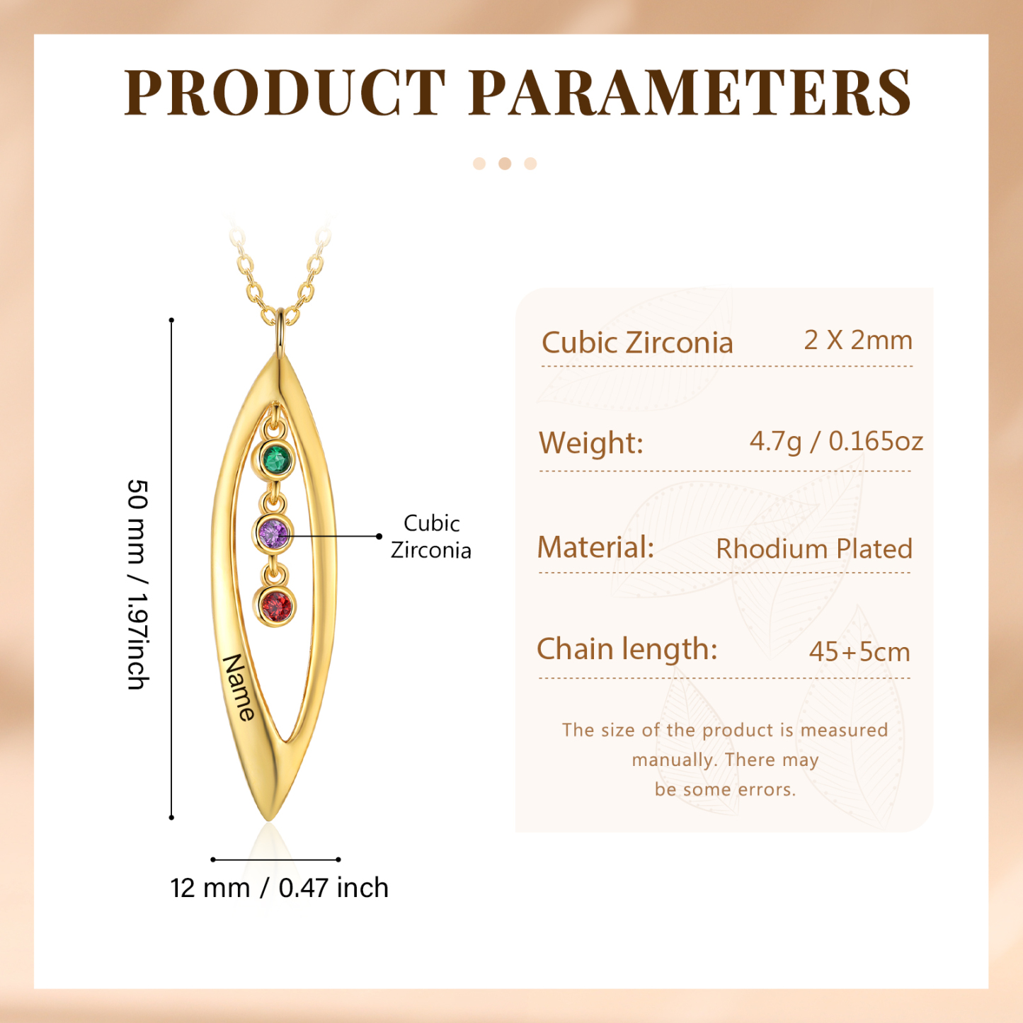 Collier Pendentif Feuilles 1 Prénom et 3 Pierres de Naissance Personnalisés Collier Femmes | Jessemade