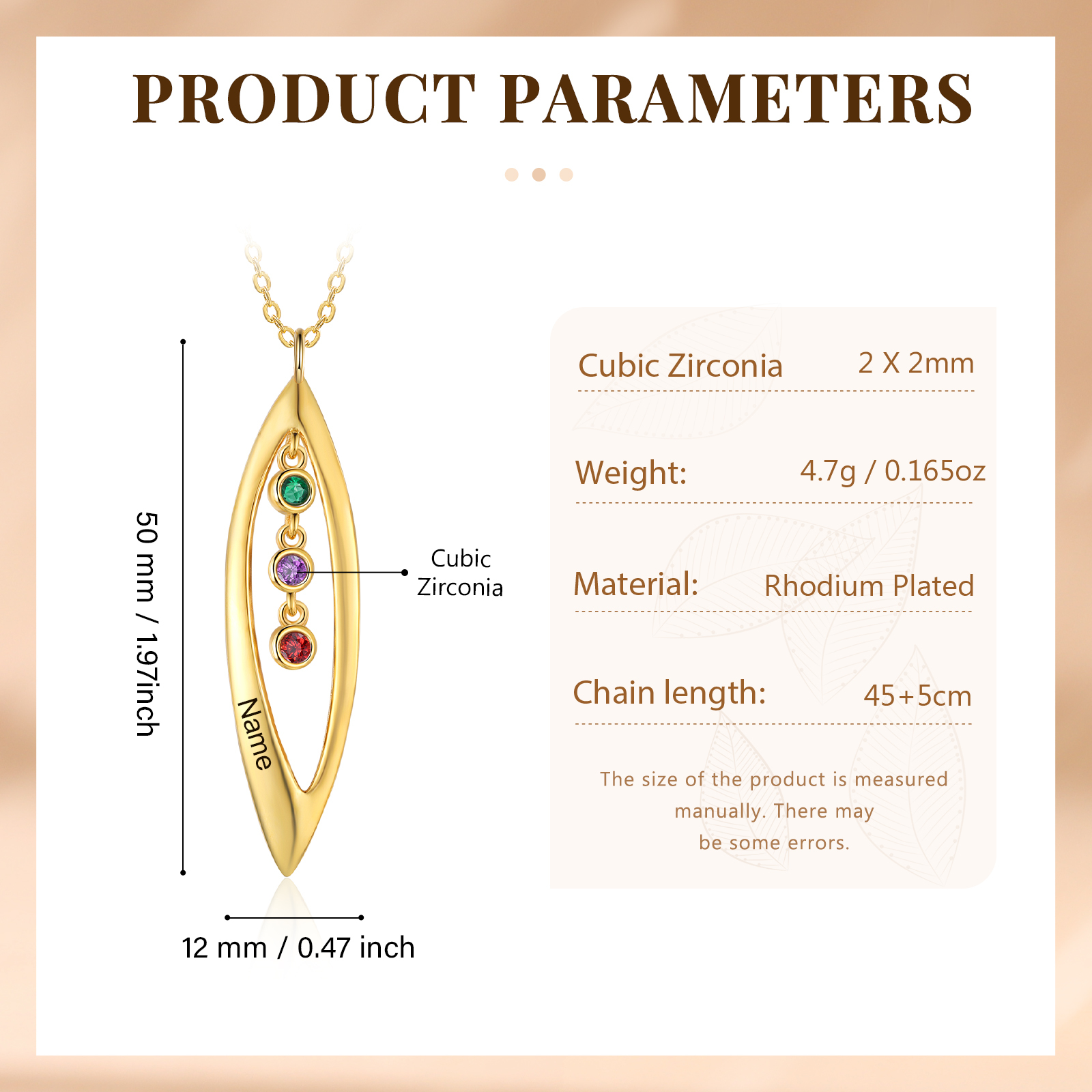 Collier Pendentif Feuilles 1 Prénom et 3 Pierres de Naissance Personnalisés Collier Femmes | Jessemade