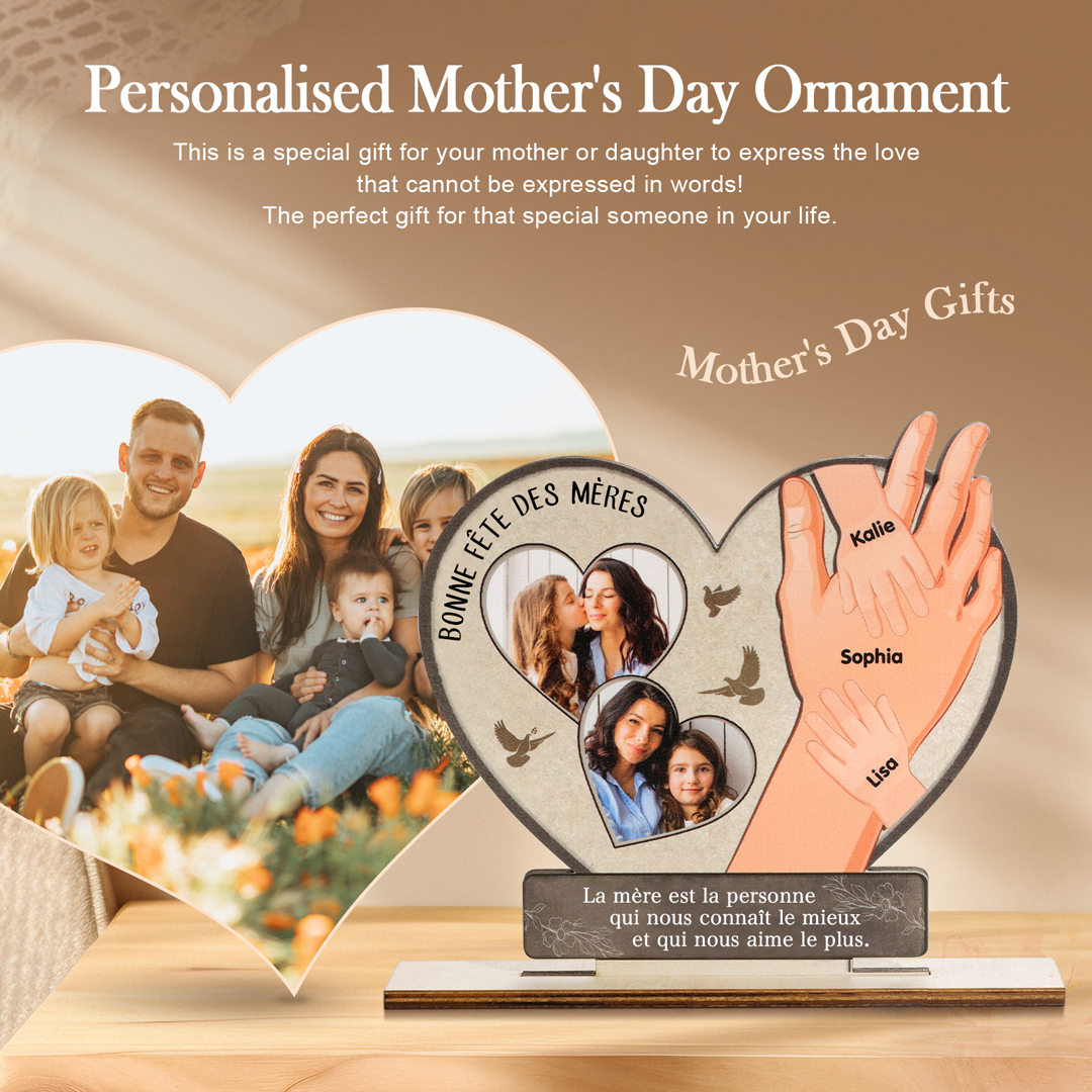 Décoration en bois 2 Textes et 2 Photos Personnalisés Ornement pour Maman