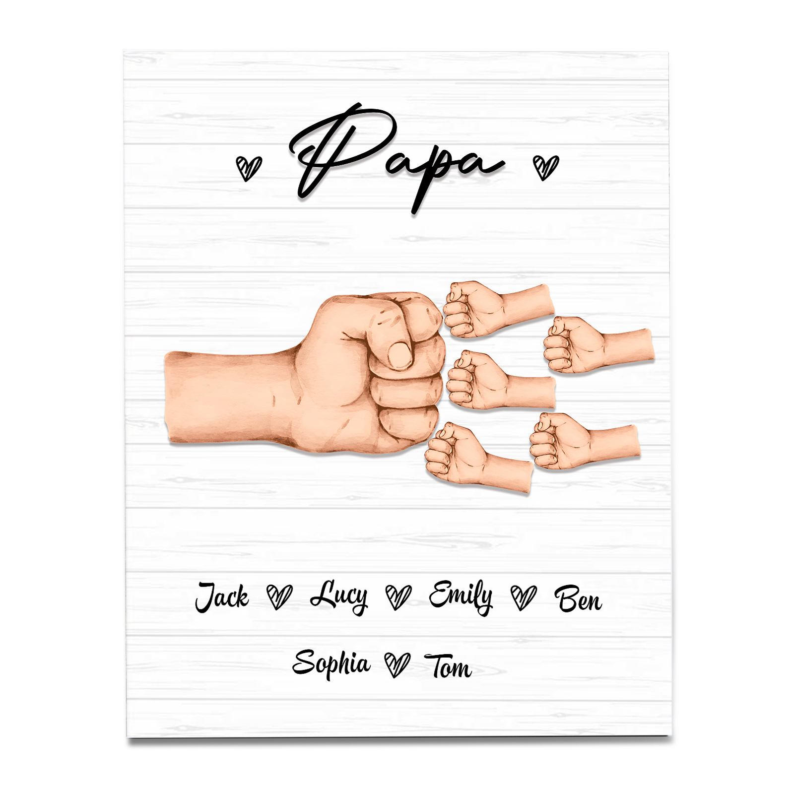 À Mon Papa/Papi-Cadre en Bois Poings 6 Prénoms Personnalisés avec Texte