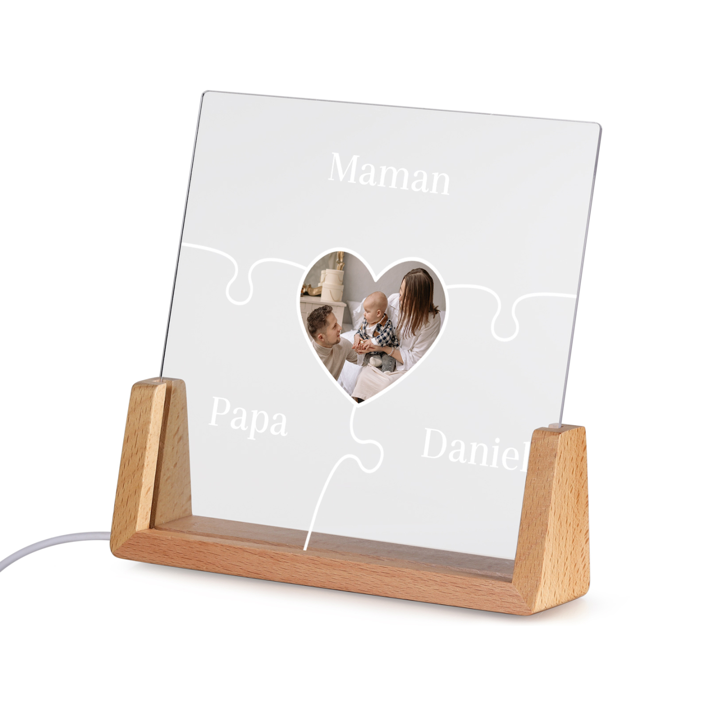 Lampe de chevet LED Puzzles 3 Prénoms Personnalisés avec Photo pour Famille
