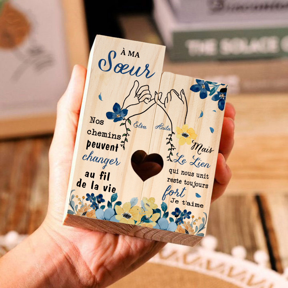 À Ma Sœur - Bougeoir en Bois 2 Prénoms Personnalisés sans bougie