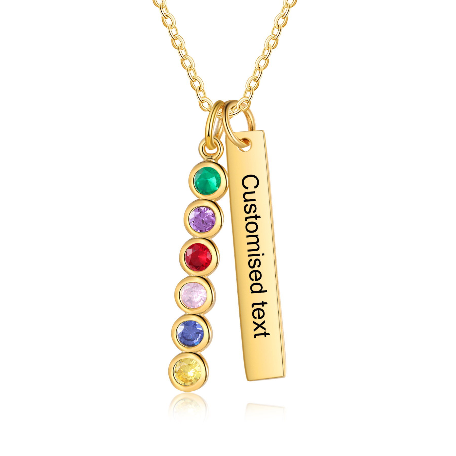 Collier Barre 1 Texte Personnalisé avec 6 Pierres de naissance Collier Femmes