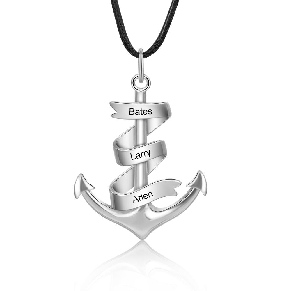 Collier d'ancre marine nautique Pirate ancre pendentif 3 Prénoms Personnalisés Collier Homme