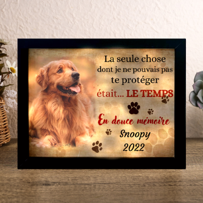 Jessemade FR Pour animaux - Cadre en bois personnalisé 1 Prénoms avec 1 photo et années LED