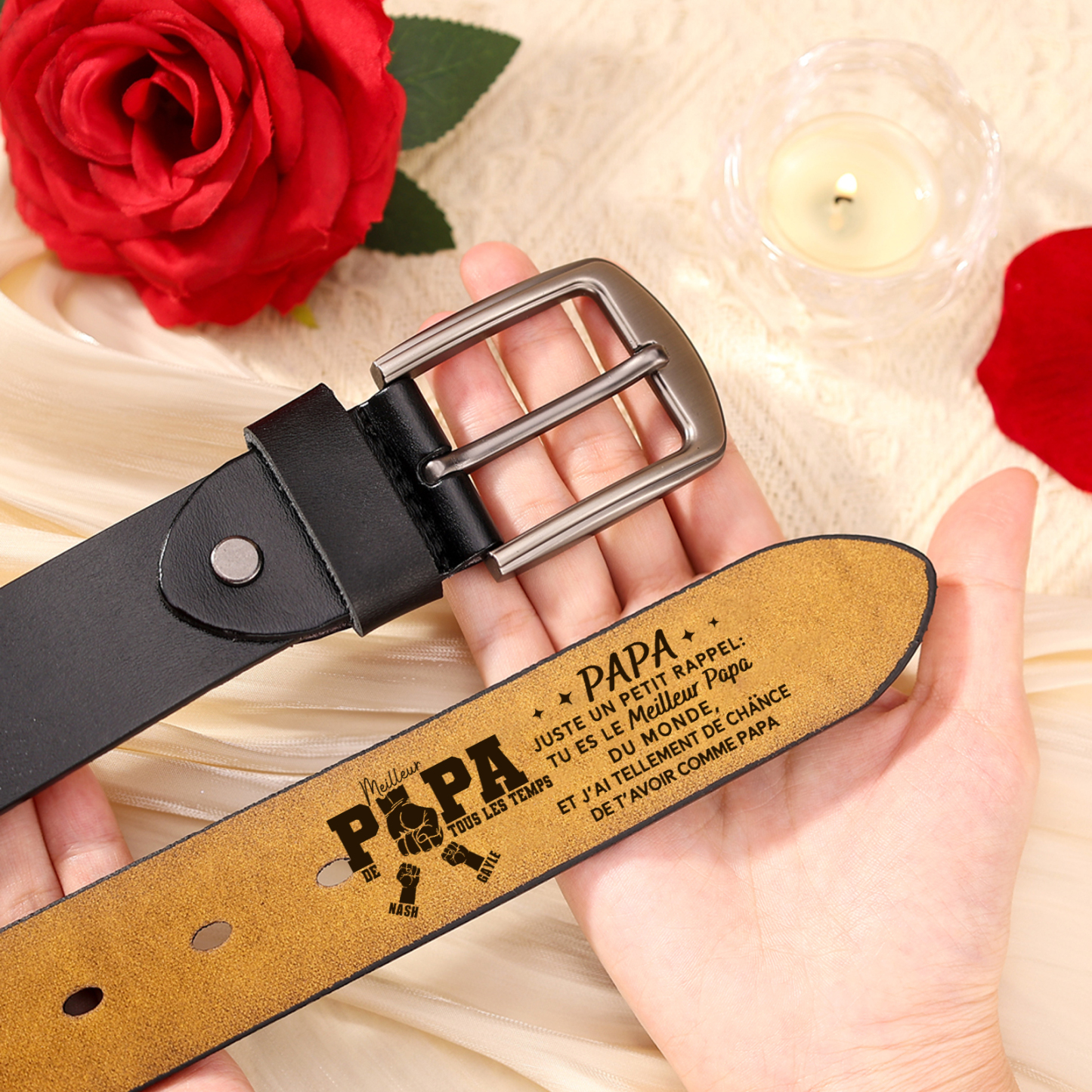 À Papa - Ceinture en Cuir personnalisée avec 2 Prénoms – Cadeau pour Papa | Cadeau Fête des Pères | Jessemade