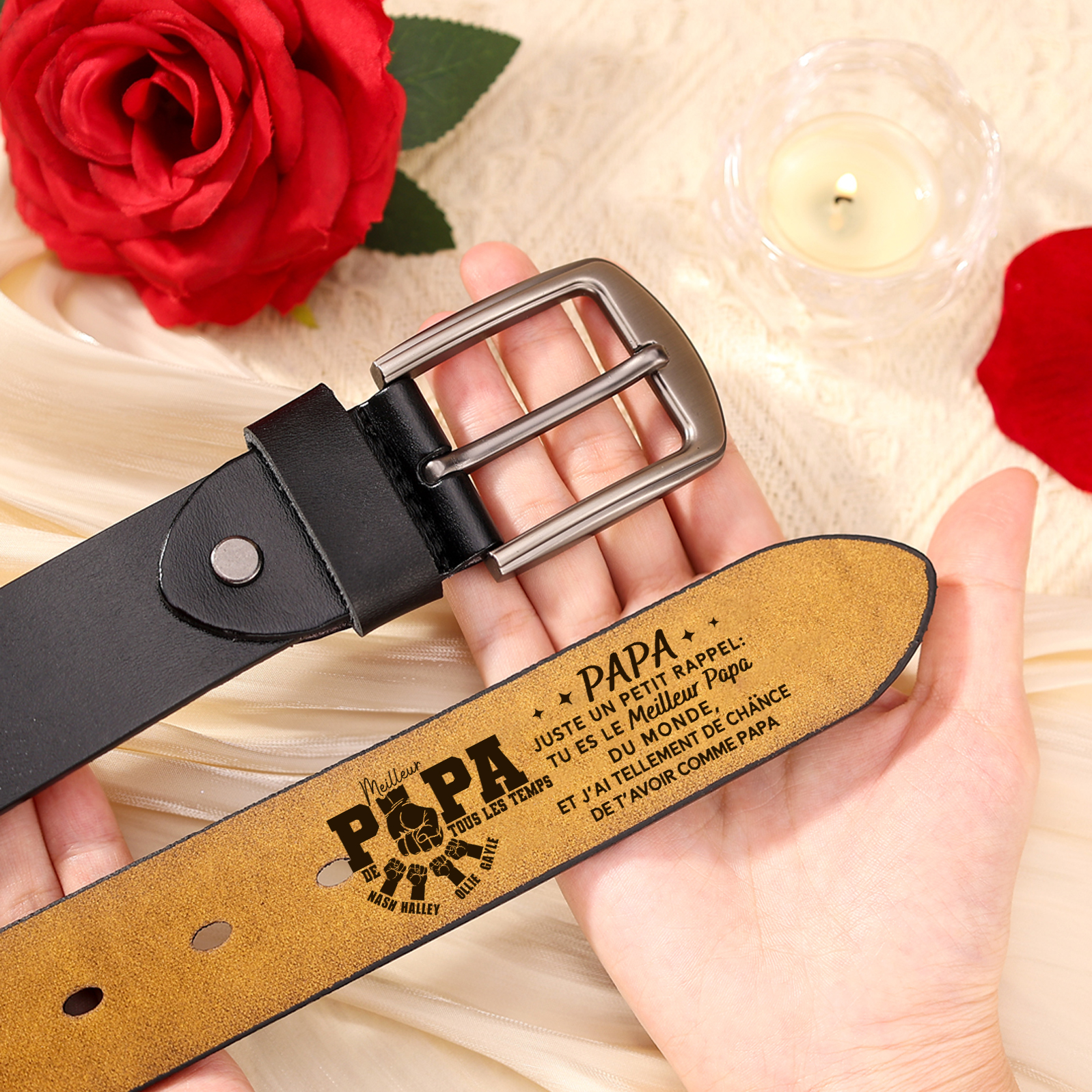 À Papa - Ceinture en Cuir personnalisée avec 4 Prénoms – Cadeau pour Papa | Jessemade
