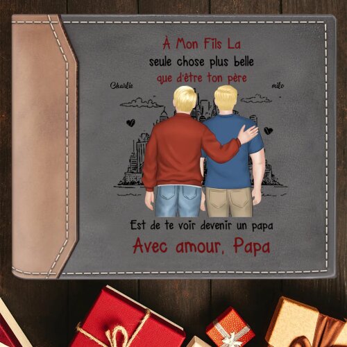 À mon Papa/Papi - Portefeuille Personnalisé avec 2 Prénoms et Enfants illustrés Portefeuille Homme | Jessemade