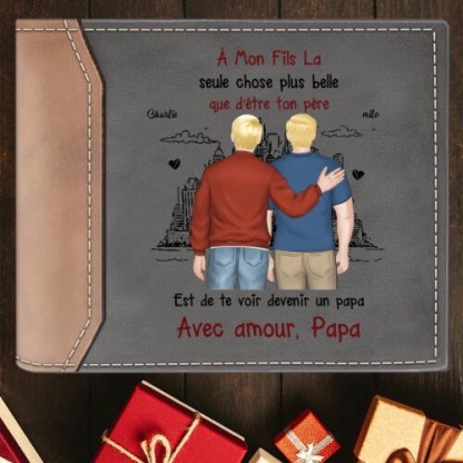 À mon Papa/Papi - Portefeuille Personnalisé avec 2 Prénoms et Enfants illustrés Portefeuille Homme | Jessemade