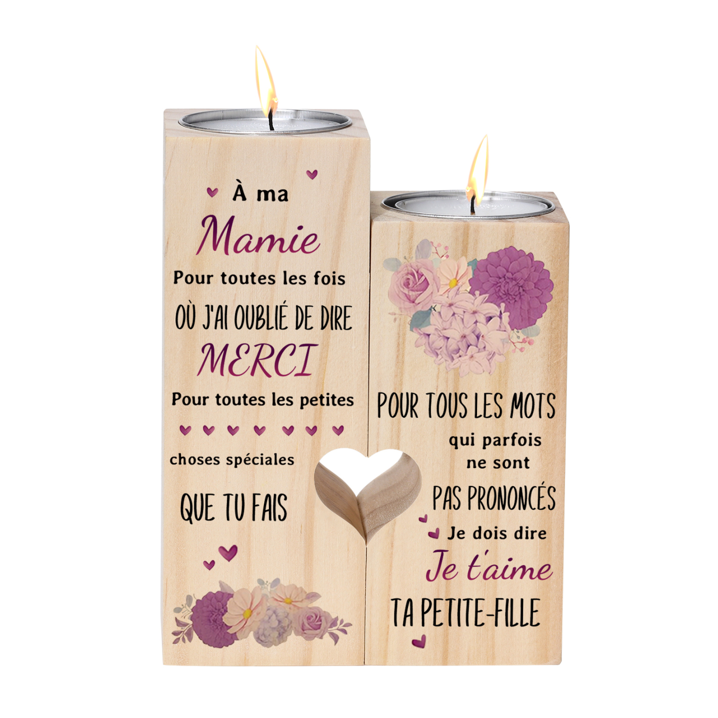 À Ma Mamie - Bougeoir en Bois sans bougie cadeau de Petite-Fille pour Mamie