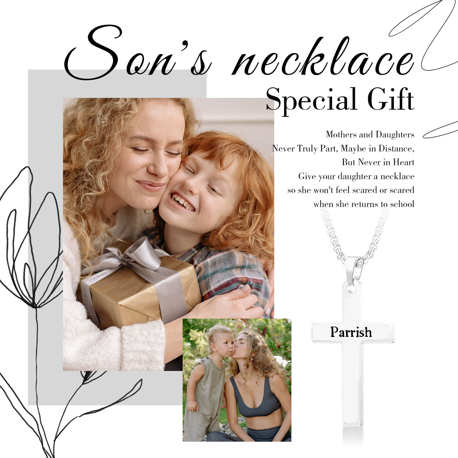 Collier Enfant Croix 1 Prénom Personnalisé Cadeau de Baptême