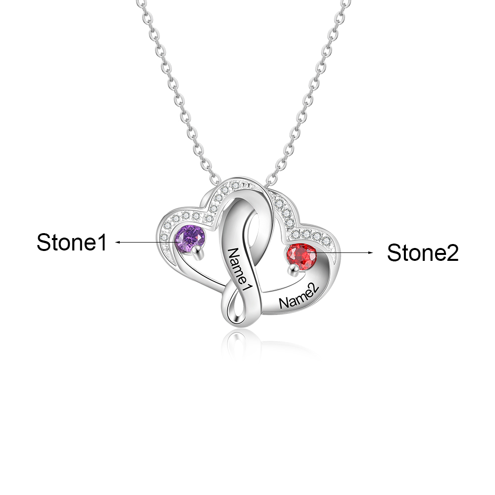 Collier 2 Prénom Personnalisé cœur argent 925