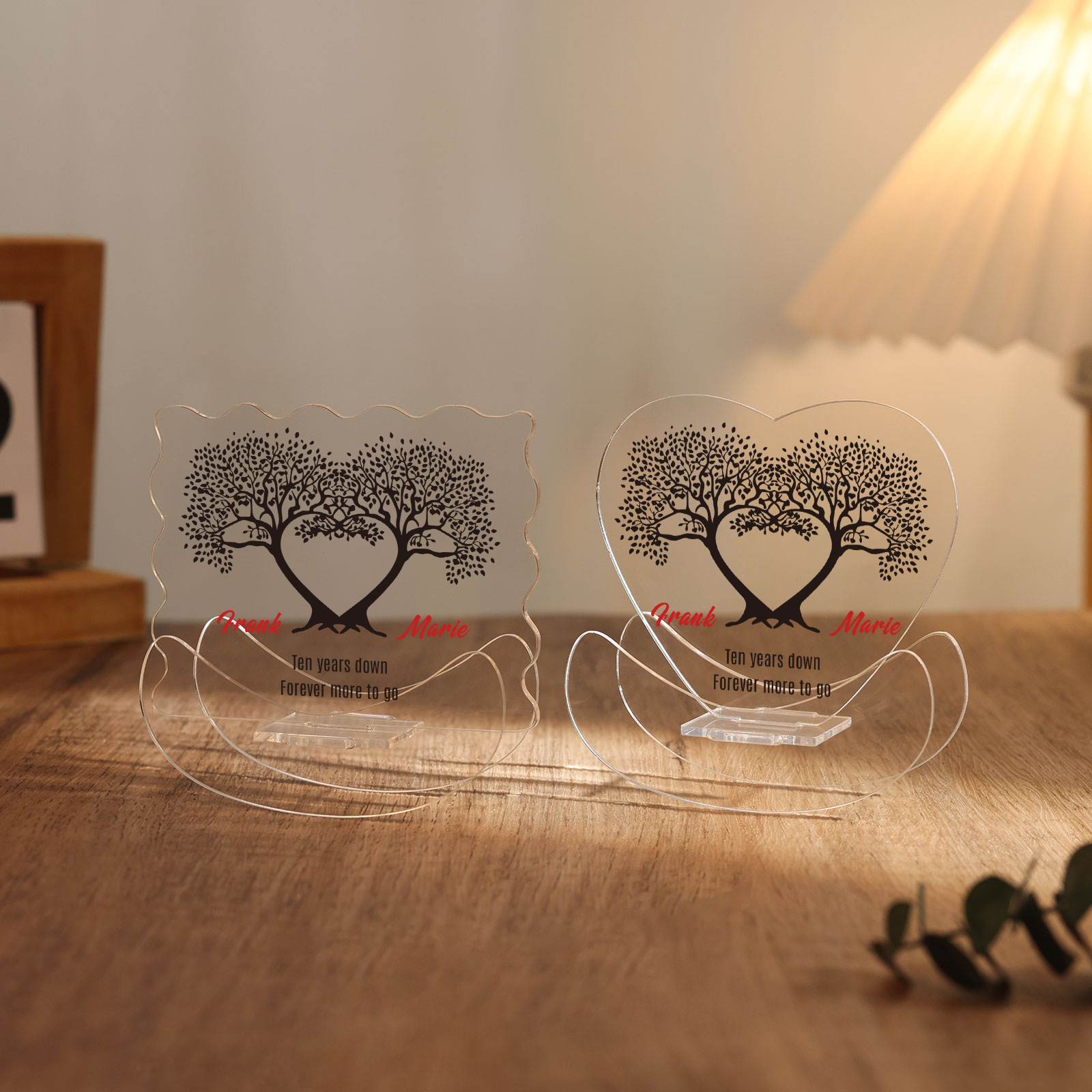 Ornements Panneau Acrylique 2 Prénoms et 1 Texte Personnalisés pour Couple